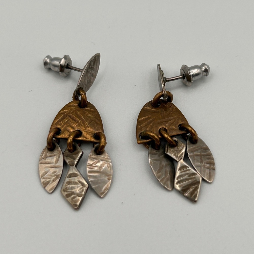 Marjorie Baer MB SF Copper Silver Tone Chandelier Pierced Earrings Textured